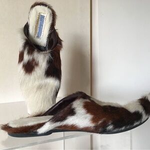 Brown and White Furry Mules